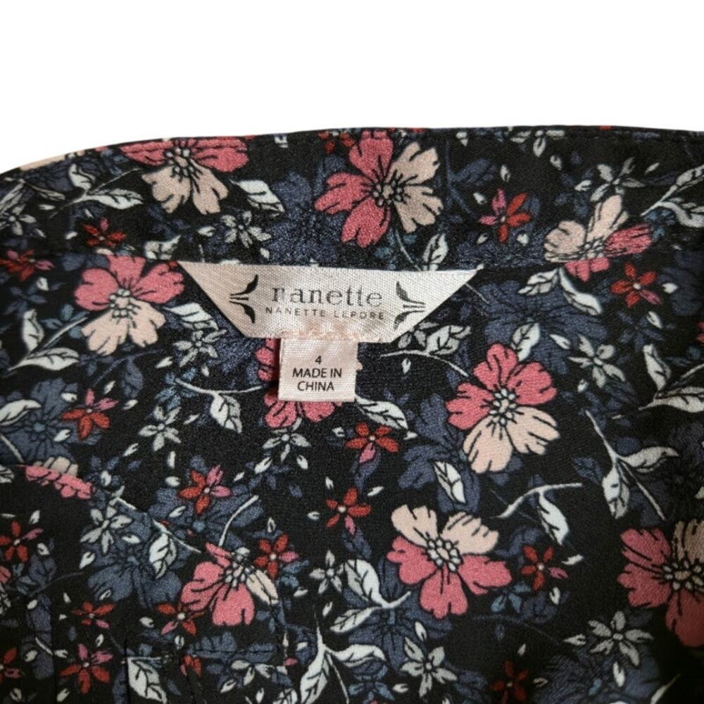 Nanette Lepore Womens Floral Midi Dress Size 4 Blue Sleeveless Belt Preppy - Picture 3 of 6